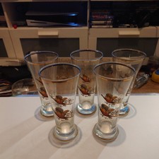 Set Of 5 Vintage Flying Pheasant Pilsner Half Pint Glasses