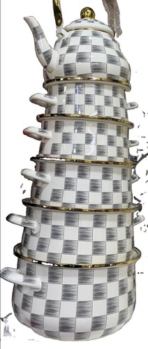 Grey white checkered enamel - &,
