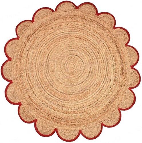 Rug round jute scallop design - rug,
