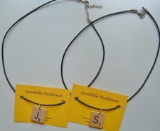 Scrabble Necklace All letters initial vintage wooden tiles pendant black leather