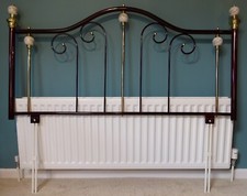 Metal King Size Ornate Headboard Burgundy Brass Effect Hampshire