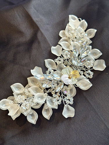 Silver tone crystal floral - silver,