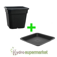 SQUARE BLACK PLANT POT AND SAUCER 2L, 6L,11L, 18L, 25L  (ATAMI WILMA) POTS 