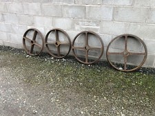 VINTAGE SHEPHERDS HUT STYLE WHEELS 23” CAST IRON HEAVY DUTY OLD ORIGINALS.