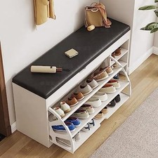 Shoe Bench Shoe Cabinet with Seat Storage and Flip-up Drawer & Side Shelf