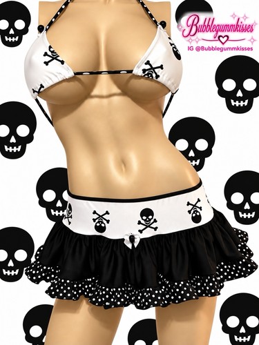 Skulls polka dots black white - skulls,