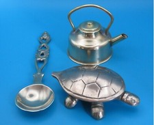 LOT OF 3 ITEMS Kettle Spoon Tortoise all solid brass - vintage
