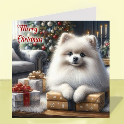 Pomeranian dog christmas card - dog,