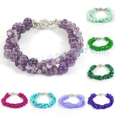 3 Rows Natural 4mm 8mm Jade Gemstone Round Beaded Bracelets 7.5'' Magnetic Clasp
