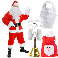 DELUXE SANTA SUIT 12 MENS FATHER CHRISTMAS COSTUME PLUSH XMAS OUTFIT BELL SACK