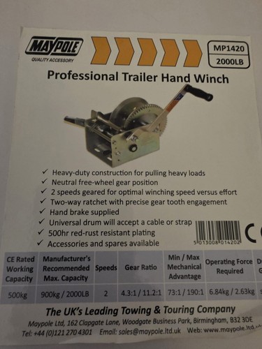 Maypole trailer hand winch - maypole,