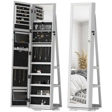 HOMCOM Jewelry Cabinet Full Length Mirror Swivel Lockable Jewelry Organizer