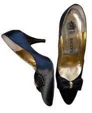 RAYNE BY ROYAL APPOINTMENT BLACK SATIN & DIAMATE HIGH HEEL SHOE SIZE 5.5
