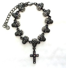 Butler and Wilson Pewter Crystal 11 Skull & Cross HALLOWEEN Bracelet NEW
