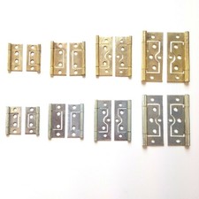 Flush Door Hinges -Cupboard, Wardrobe, Cabinet, Louvre Doors-Brassed/Silver Zinc