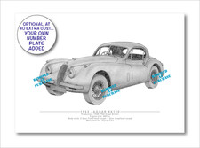 Jaguar XK120 hand-drawn A5 personalised print