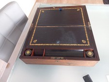 SUPERB GEORGIAN REGENCY ROSEWOOD BRASS BOUND WRITING SLOPE & 2 MOSLEYS INKWELLS