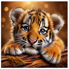 Printed Cross Stitch Kit 11 ct Tiger Cub 30x30cm DIY UK