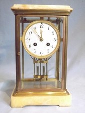 Antique French Cream Marble 4 Glass Clock C1890 Working Order.