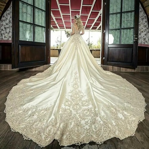 Champagne satin lace applique - champagne,