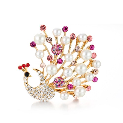 Crystal peacock brooch - crystal,