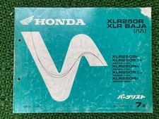 XLR250R Baja Parts List, 7th Edition, Honda Genuine Motorcycle Maintenance M...