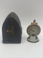 Antique Brevet Swiss Traveling Alarm Clock W/ Case Miniature Brass