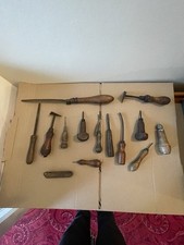 VINTAGE JOB LOT OF HAND TOOLS ALL WITH WOODEN HANDLES NICE MIXED LOT 14PCS
