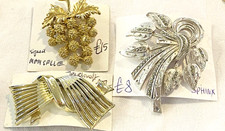 vintage lot 3x brooches signed
