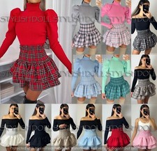 Ladies Frill Mini RaRa Skirt Women Tartan Check Pleat Mini Christmas Party Skirt