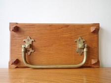 Vintage Church pew brass walking stick umbrella holder on oak panel