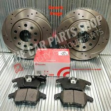 FOR VW SCIROCCO R MK3 DRILLED GROOVED REAR DISCS AND REAR BREMBO BRAKE PADS