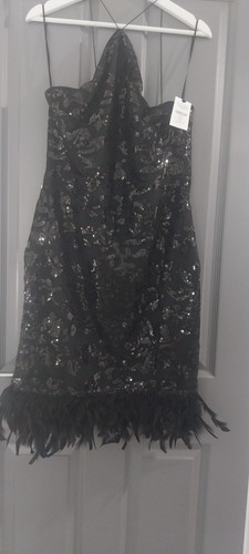 Lipsy feather trim black dress - trim,