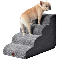 Dog Stairs Fleece-Grey 4-Step Non-Slip Indoor for Small & Medium Pets