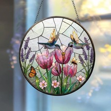 Hummingbird and Tulips Stained
