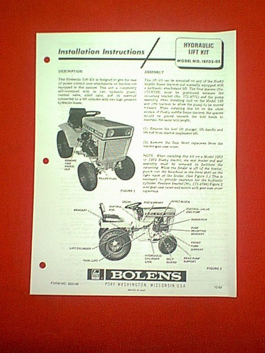 Bolens tractor hydraulic lift - bolens,