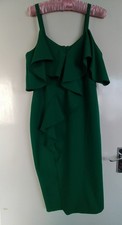 Coast 'sprout' green wiggle dress with cold shoulders and ruffle detail size 14