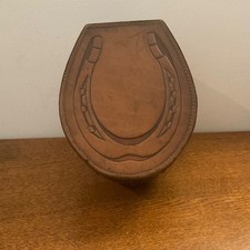 Vintage Tooled Leather Horse Shoe Shaped Collar Box (fastening strap Missing)VGC