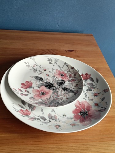 Vintage floral ceramic plates - ceramic,