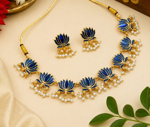 Lotus necklace earrings - &,