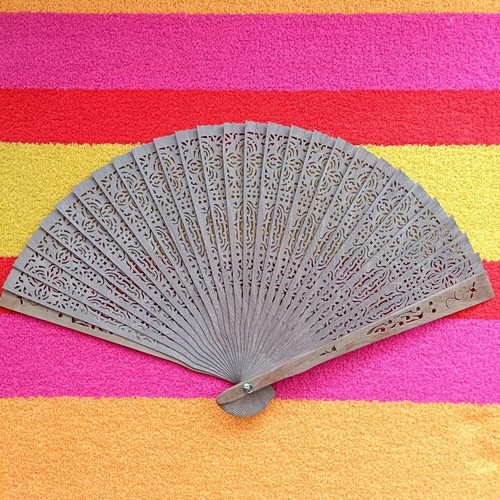 Carved wooden folding fan - carved,