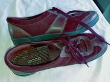womens ECCO flats shoes UK 7 burgundy suede/leather VGC