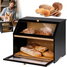 2 Tier Bamboo Bread Bin Double