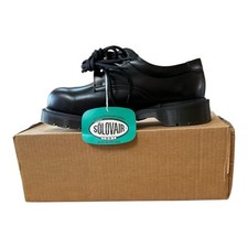 SOLOVAIR Black Leather Steel Toe Shoes UK 6 Wide Air Soles 0038 Made In England