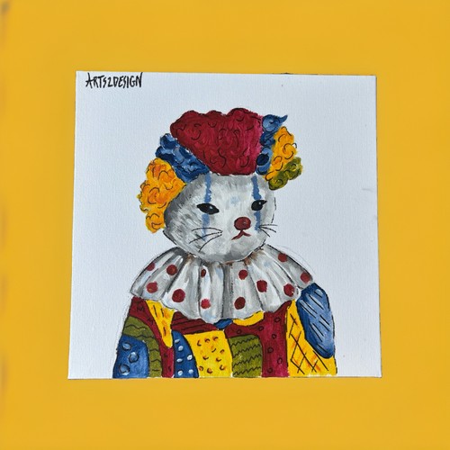 Clown cat funny painting - cat,