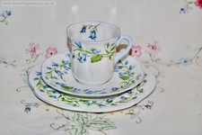 Fabulous Shelley Bone China Set Blue Harebell 13590 Dainty Shape Trio Cup Plate