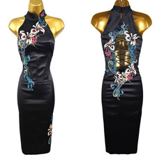 KAREN MILLEN 12 UK Vintage Black Oriental Embroidered Corset Wiggle Pencil Dress