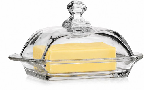 Clear glass butter dish - glass,