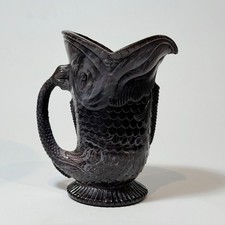 Rare Antique W H Heppel & Co Glass Fish Jug, Slag Glass, Malachite