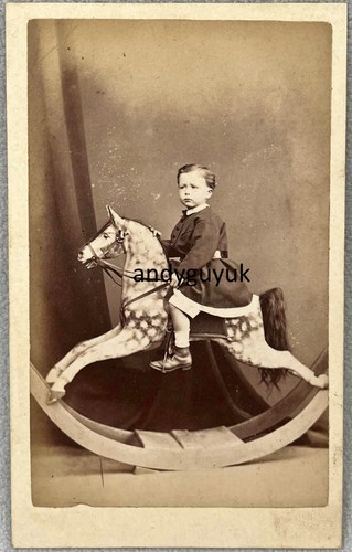 Cdv boy riding rocking - rocking, horse